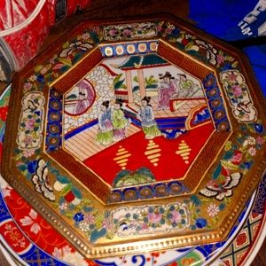 Andrea Sadek Asian Decorative Plate People Octagonal Vintage